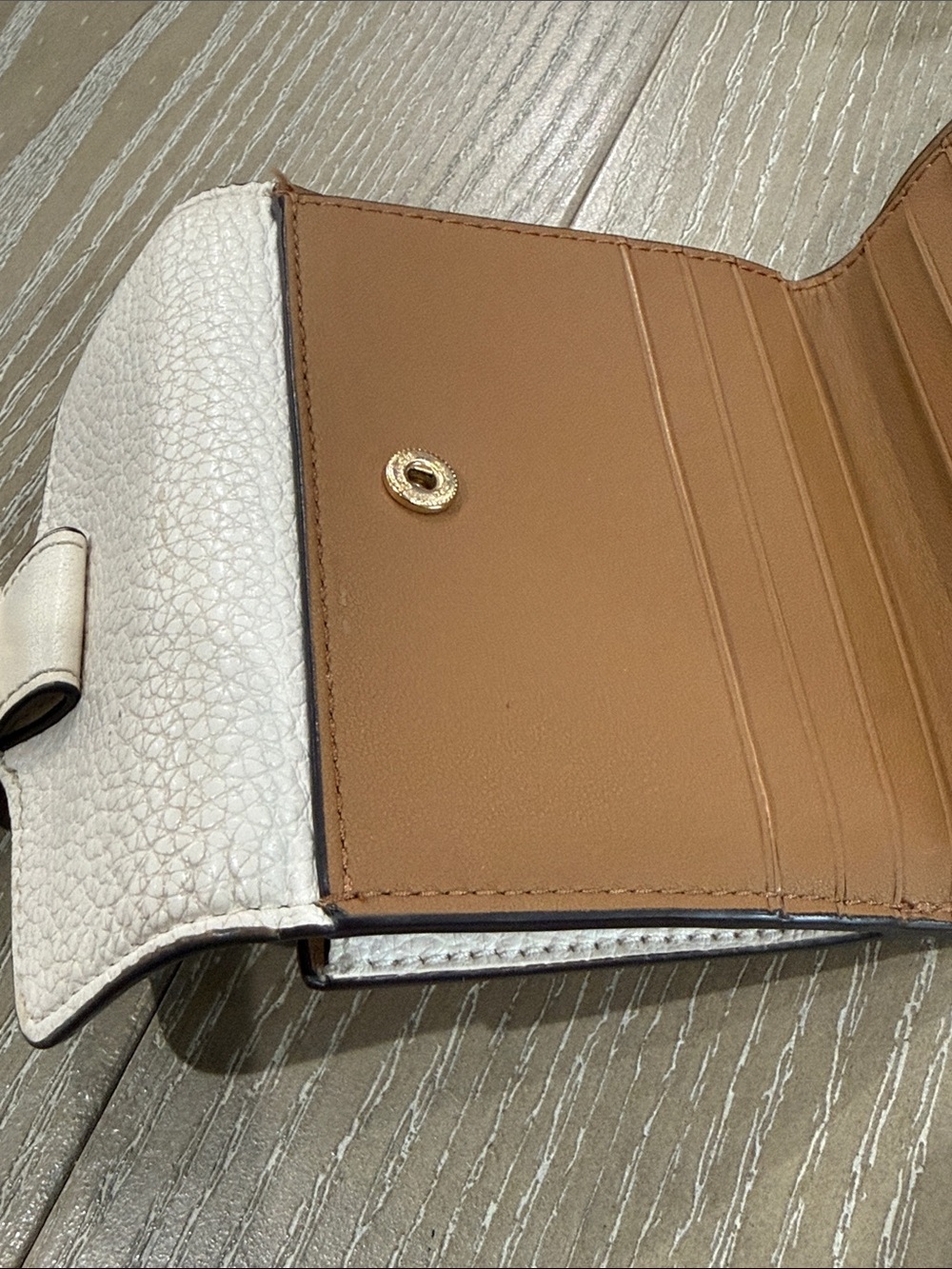 Coach Pebbled Leather Small Wallet in Chalk and Cream with Gold Hardware - Picture 10 of 14
